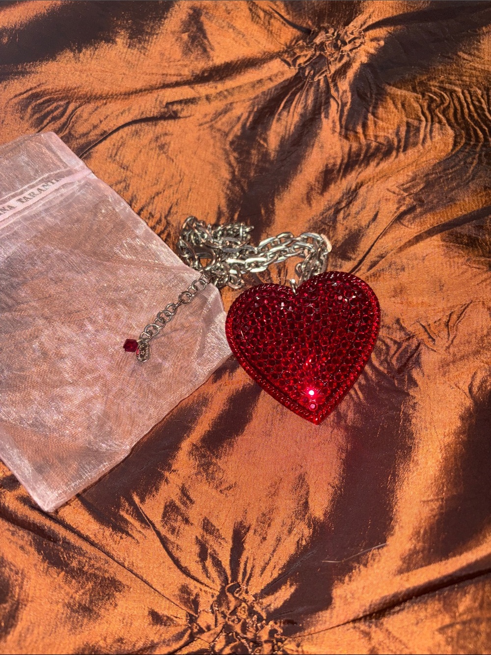 Tarina Tarantino Red Heart Pendant Necklace with Iridescent Crystals
